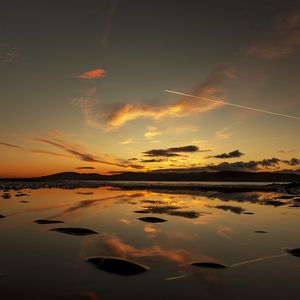 Preview wallpaper lake, sunset, dusk, water, reflection, shore