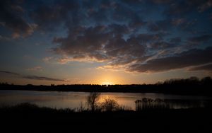 Preview wallpaper lake, sunset, dusk, dark, evening