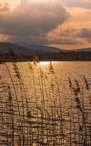 Preview wallpaper lake, sunset, dusk, evening, nature