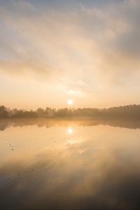 Preview wallpaper lake, sunset, fog, dusk, reflection