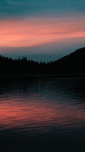 Preview wallpaper lake, sunset, horizon, evening, trees