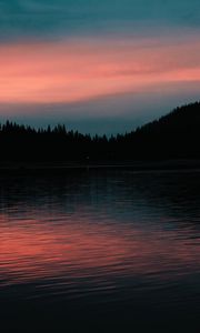 Preview wallpaper lake, sunset, horizon, evening, trees