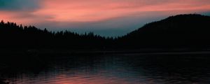 Preview wallpaper lake, sunset, horizon, evening, trees