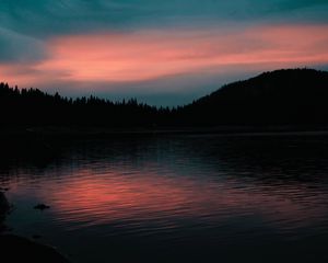 Preview wallpaper lake, sunset, horizon, evening, trees