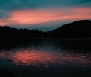 Preview wallpaper lake, sunset, horizon, evening, trees