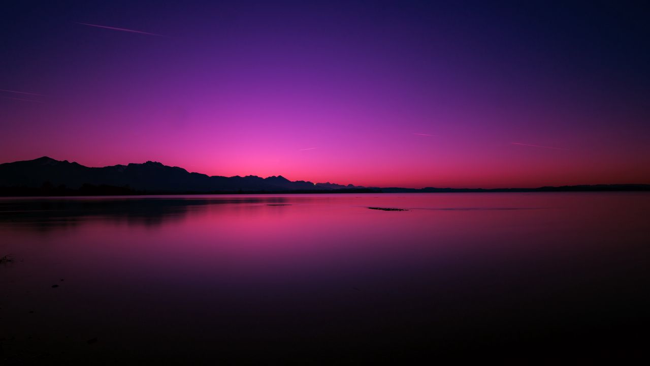Wallpaper lake, sunset, horizon, night