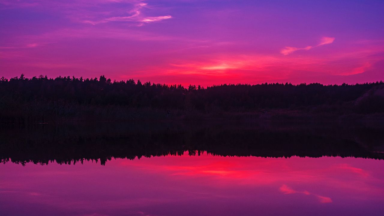 Wallpaper lake, sunset, horizon, evening, night, sky