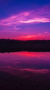 Preview wallpaper lake, sunset, horizon, evening, night, sky