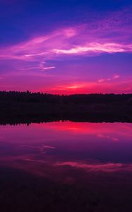 Preview wallpaper lake, sunset, horizon, evening, night, sky