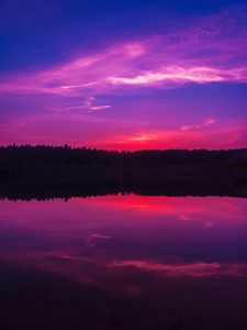 Preview wallpaper lake, sunset, horizon, evening, night, sky