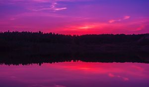 Preview wallpaper lake, sunset, horizon, evening, night, sky