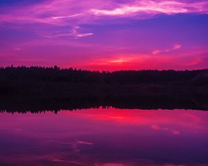 Preview wallpaper lake, sunset, horizon, evening, night, sky