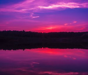 Preview wallpaper lake, sunset, horizon, evening, night, sky