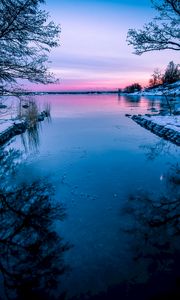 Preview wallpaper lake, sunset, horizon, winter