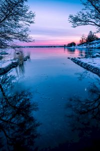 Preview wallpaper lake, sunset, horizon, winter