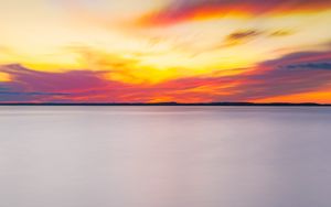 Preview wallpaper lake, sunset, horizon, landscape, calm