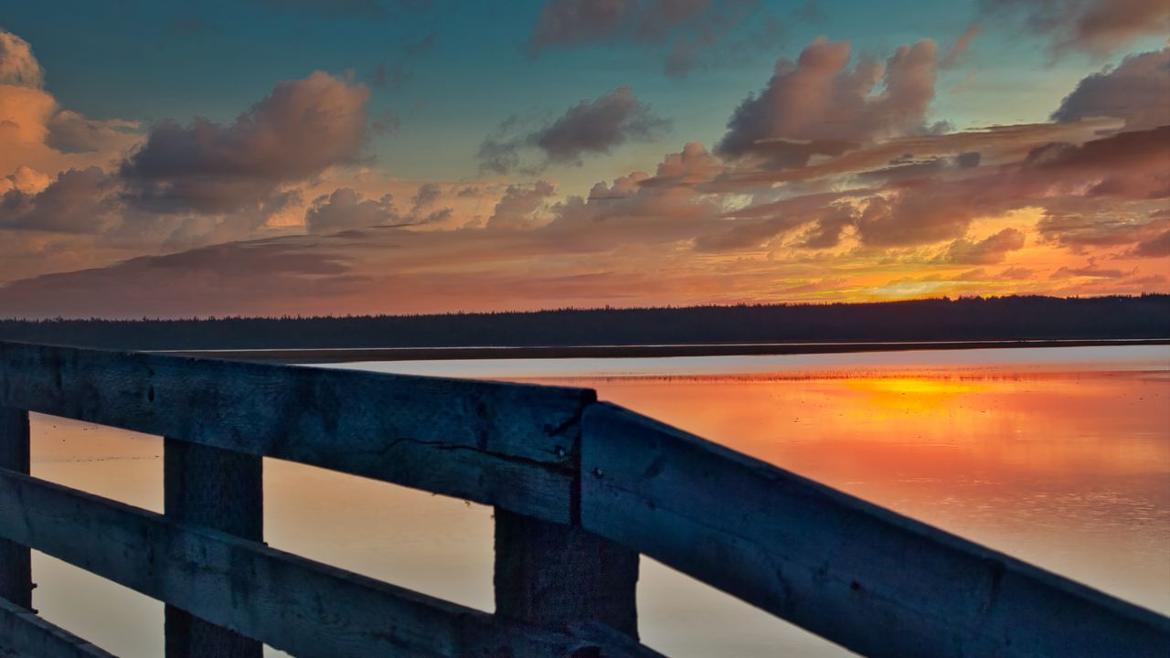 Wallpaper lake, sunset, horizon, landscape
