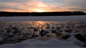 Preview wallpaper lake, sunset, ice, snow, winter