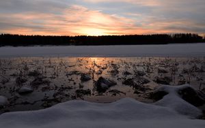 Preview wallpaper lake, sunset, ice, snow, winter