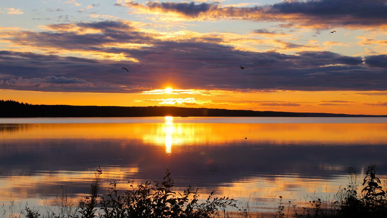 Wallpaper lake, sunset, landscape, nature