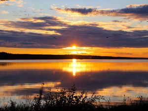 Preview wallpaper lake, sunset, landscape, nature