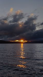 Preview wallpaper lake, sunset, landscape, clouds, dark