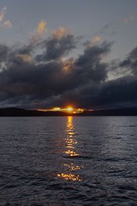 Preview wallpaper lake, sunset, landscape, clouds, dark