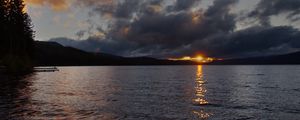 Preview wallpaper lake, sunset, landscape, clouds, dark