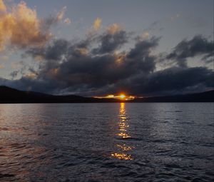 Preview wallpaper lake, sunset, landscape, clouds, dark