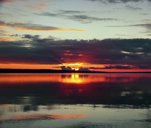 Preview wallpaper lake, sunset, landscape, silence, sky