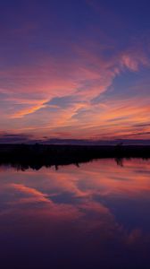 Preview wallpaper lake, sunset, landscape, twilight, reflection, dark
