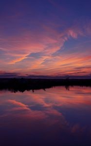 Preview wallpaper lake, sunset, landscape, twilight, reflection, dark