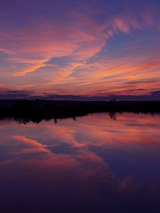 Preview wallpaper lake, sunset, landscape, twilight, reflection, dark