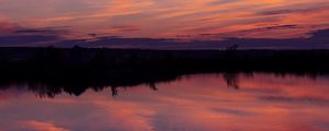 Preview wallpaper lake, sunset, landscape, twilight, reflection, dark