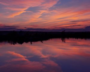 Preview wallpaper lake, sunset, landscape, twilight, reflection, dark