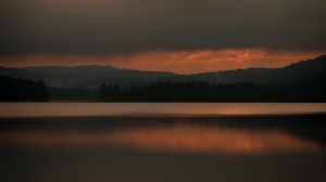 Preview wallpaper lake, sunset, landscape, coast, twilight