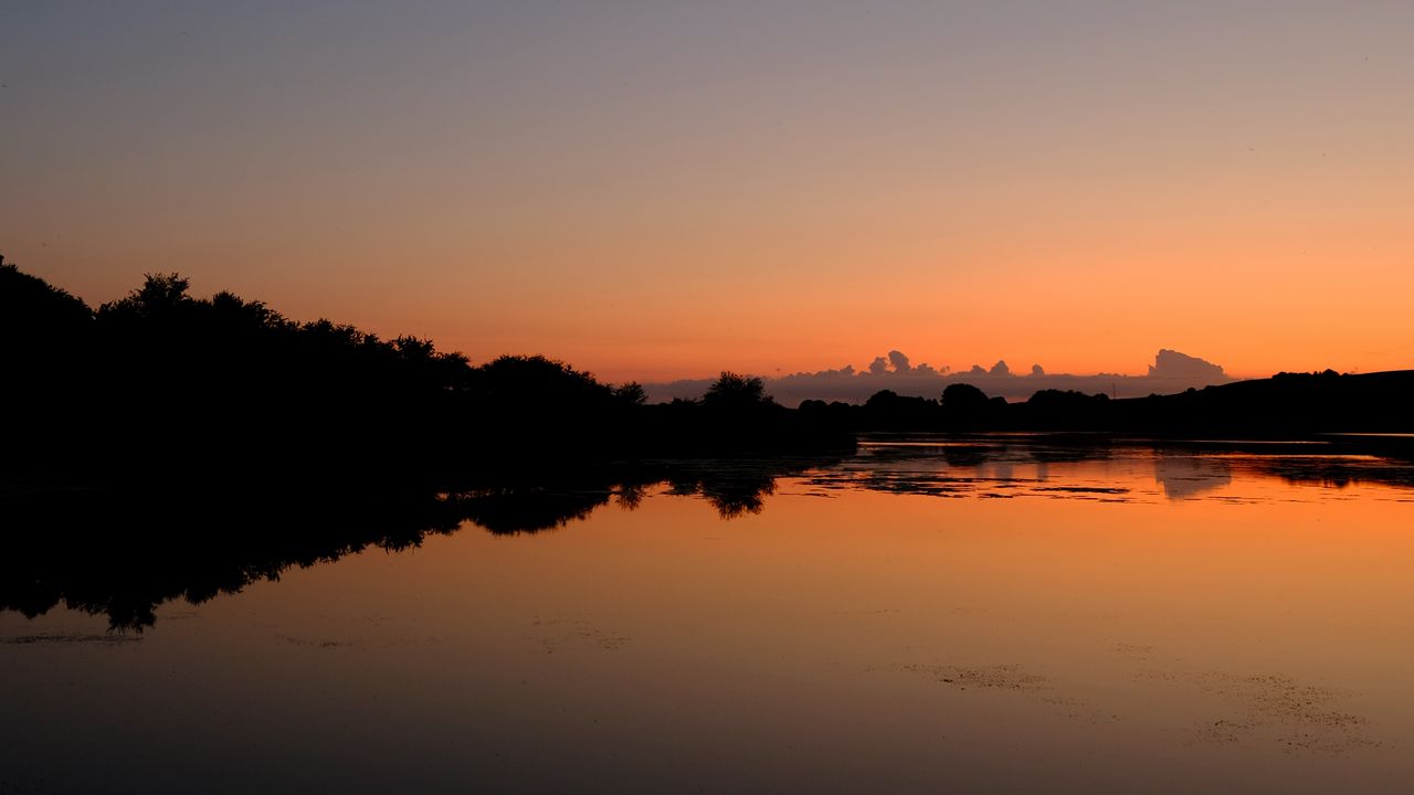 Wallpaper lake, sunset, landscape, twilight, dark