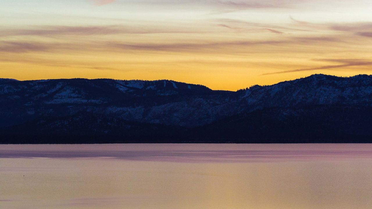 Wallpaper lake, sunset, mountains, mountain range