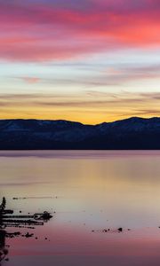 Preview wallpaper lake, sunset, mountains, mountain range