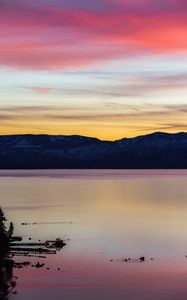 Preview wallpaper lake, sunset, mountains, mountain range