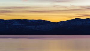 Preview wallpaper lake, sunset, mountains, mountain range