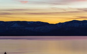 Preview wallpaper lake, sunset, mountains, mountain range