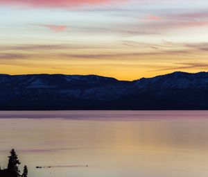 Preview wallpaper lake, sunset, mountains, mountain range