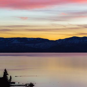 Preview wallpaper lake, sunset, mountains, mountain range