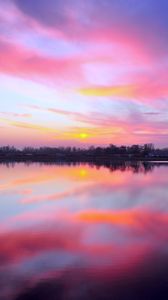 Preview wallpaper lake, sunset, reflection, sky, horizon