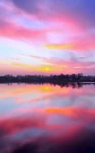 Preview wallpaper lake, sunset, reflection, sky, horizon