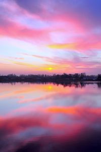Preview wallpaper lake, sunset, reflection, sky, horizon