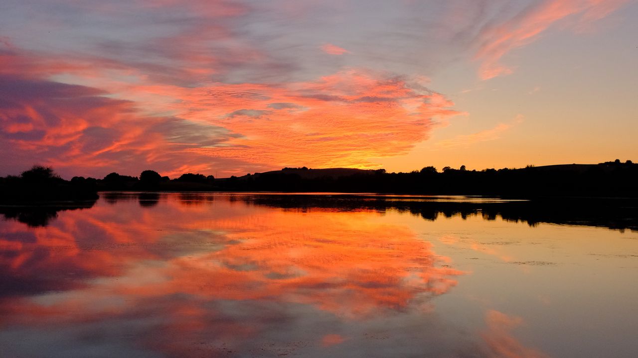 Wallpaper lake, sunset, reflection, water