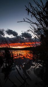 Preview wallpaper lake, sunset, sky, grass, yellowstone national park, united states