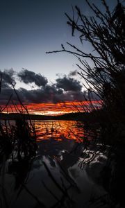 Preview wallpaper lake, sunset, sky, grass, yellowstone national park, united states